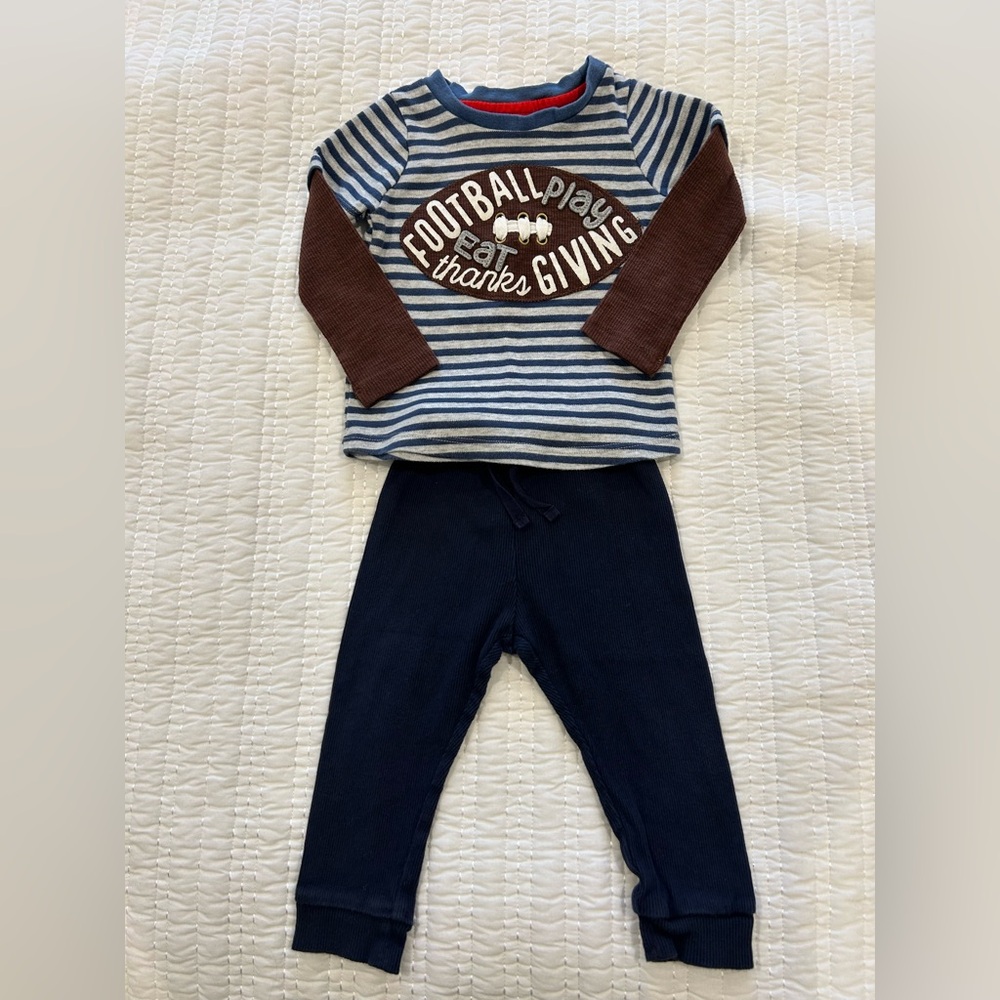 Mud Pie Baby Boy Football Shirt & BabyGap Ribbed Pants Size 12-18 Mos